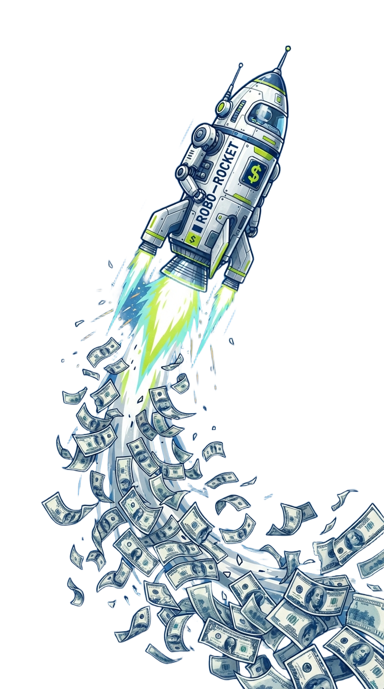 Timeline AI mascot pointing upward on a dark neon-green gradient background